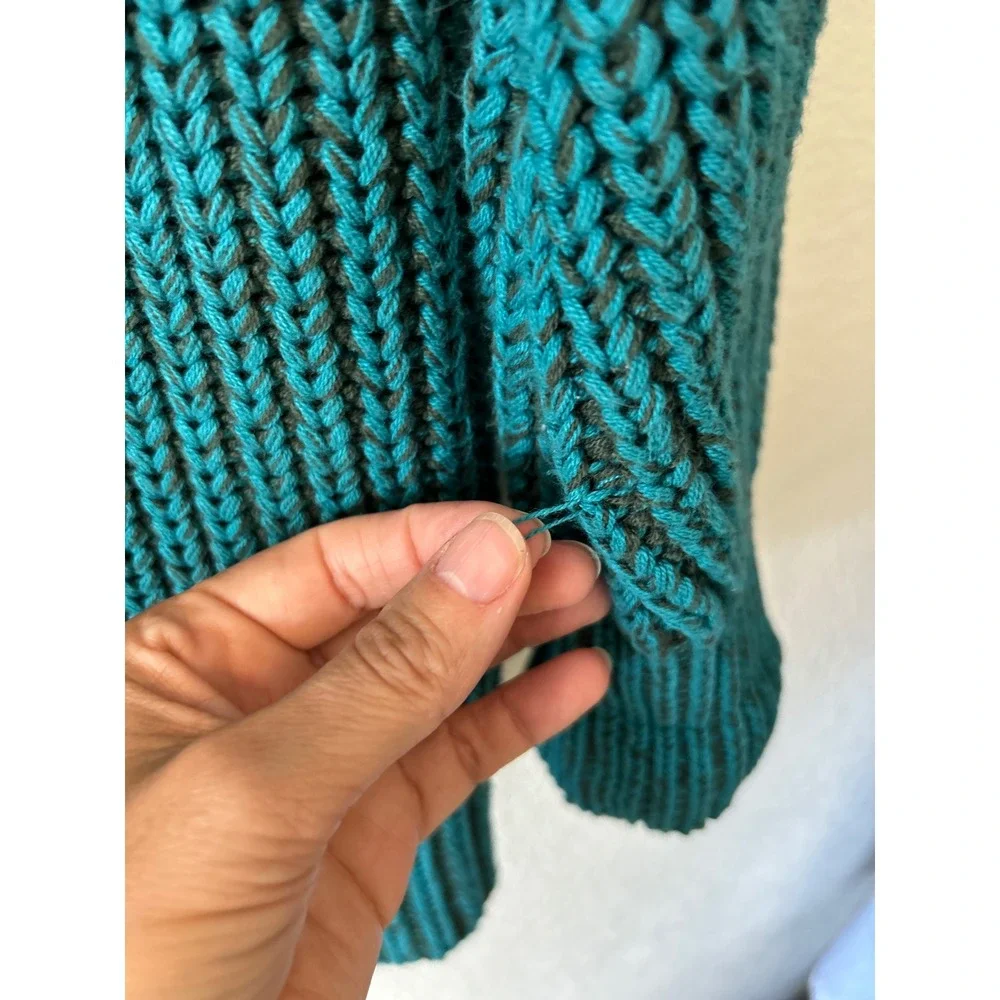 Sundance Coastal Grandma Teal Green Chunky Ribbed Knit Cardigan Sweater SZ SM - Picture 8 of 8